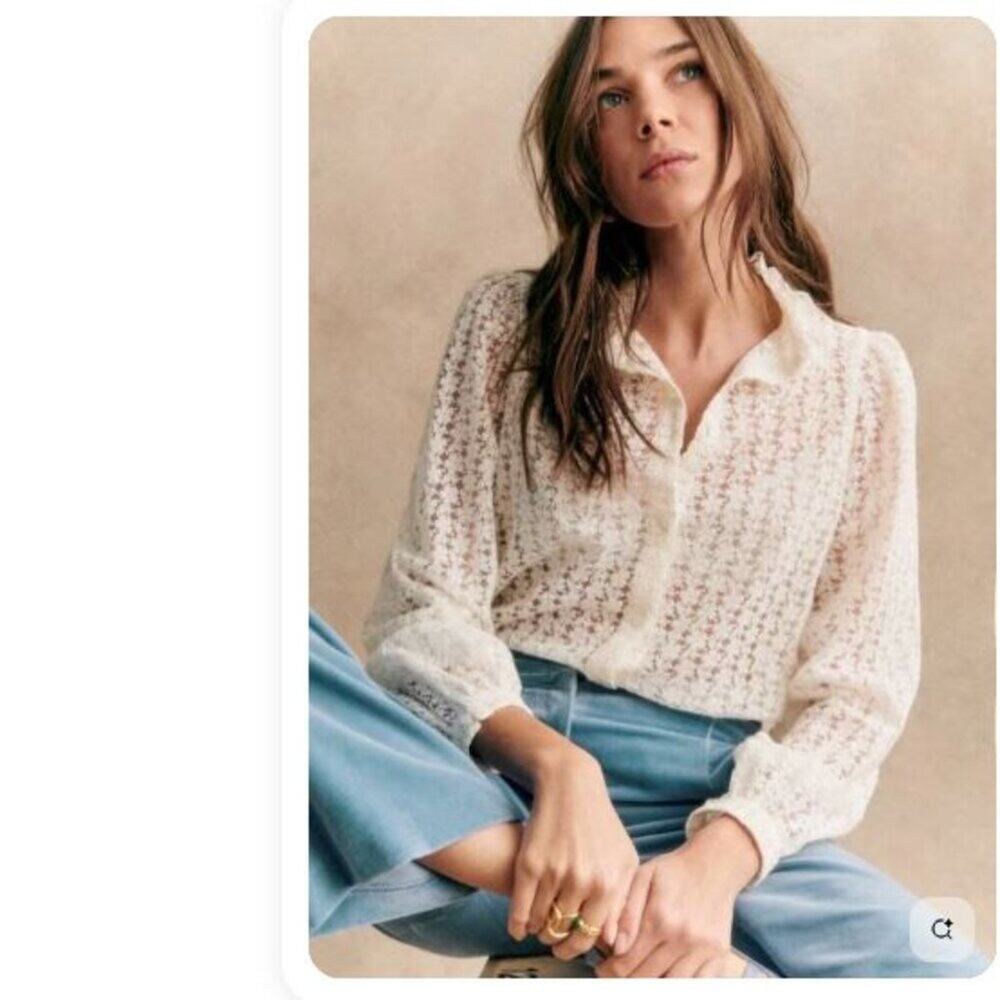 NEW Sezane Chemise Cathy  Broderie Button Front Top Sz 34 US XS/2 - Picture 3 of 9